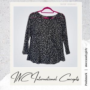 INC International Concepts Gray Sheer Leopard Tee